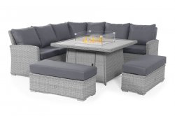 Maze Ascot Deluxe Corner Dining Set - With Fire Pit & Weatherproof Cushions