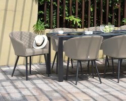 Maze - Outdoor Ambition 8 Seat Rectangle Dining Set With Fire Pit - Oatmeal