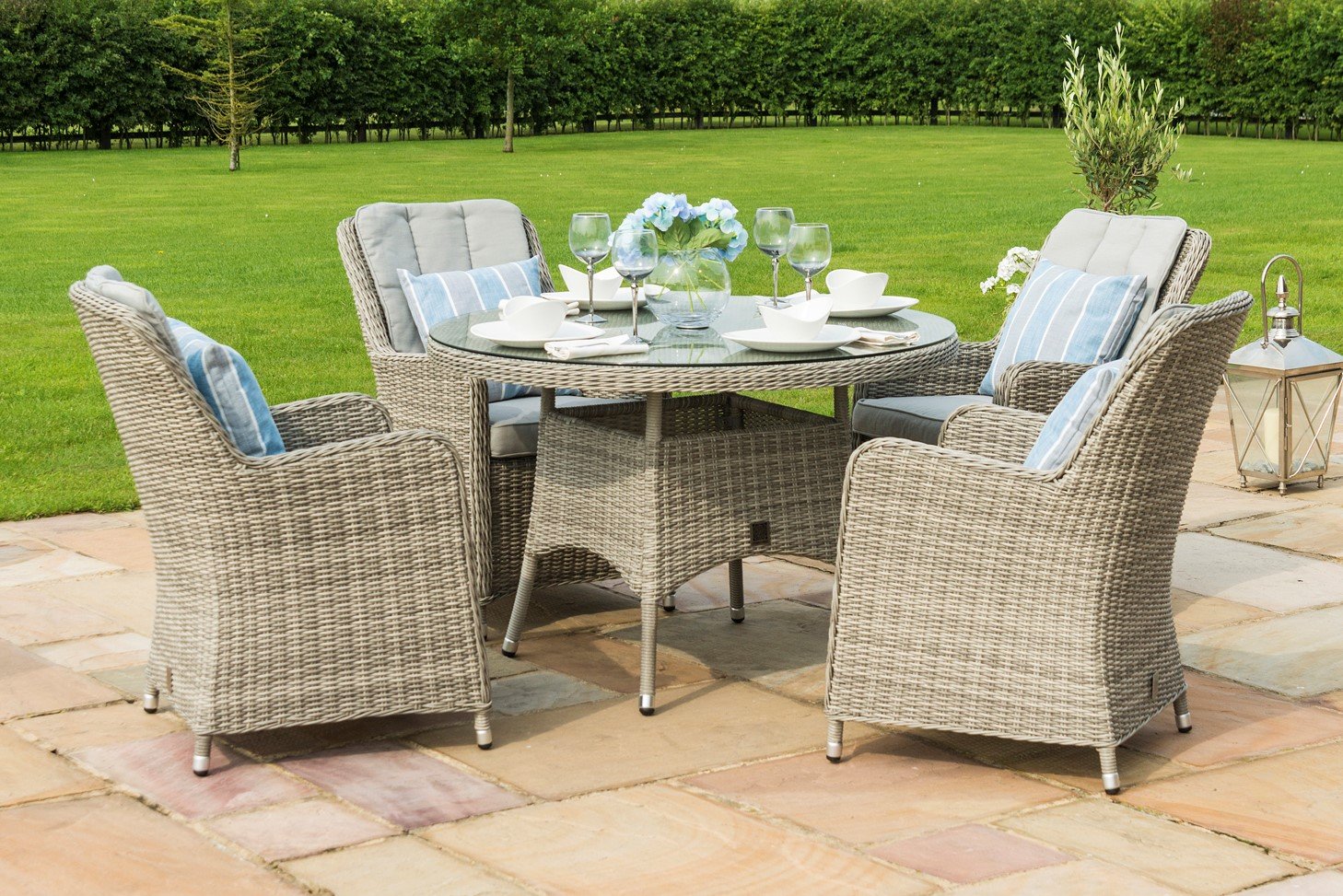 Maze Rattan - Oxford 4 Seat Round Dining Set - With Venice Chairs | The