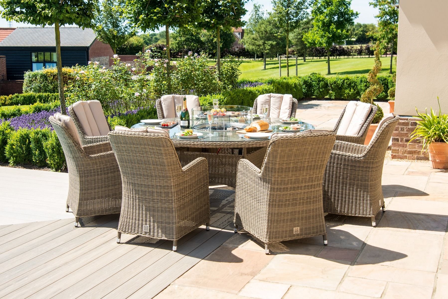 Maze Rattan Winchester 8 Seat Round Fire Pit Dining Set With