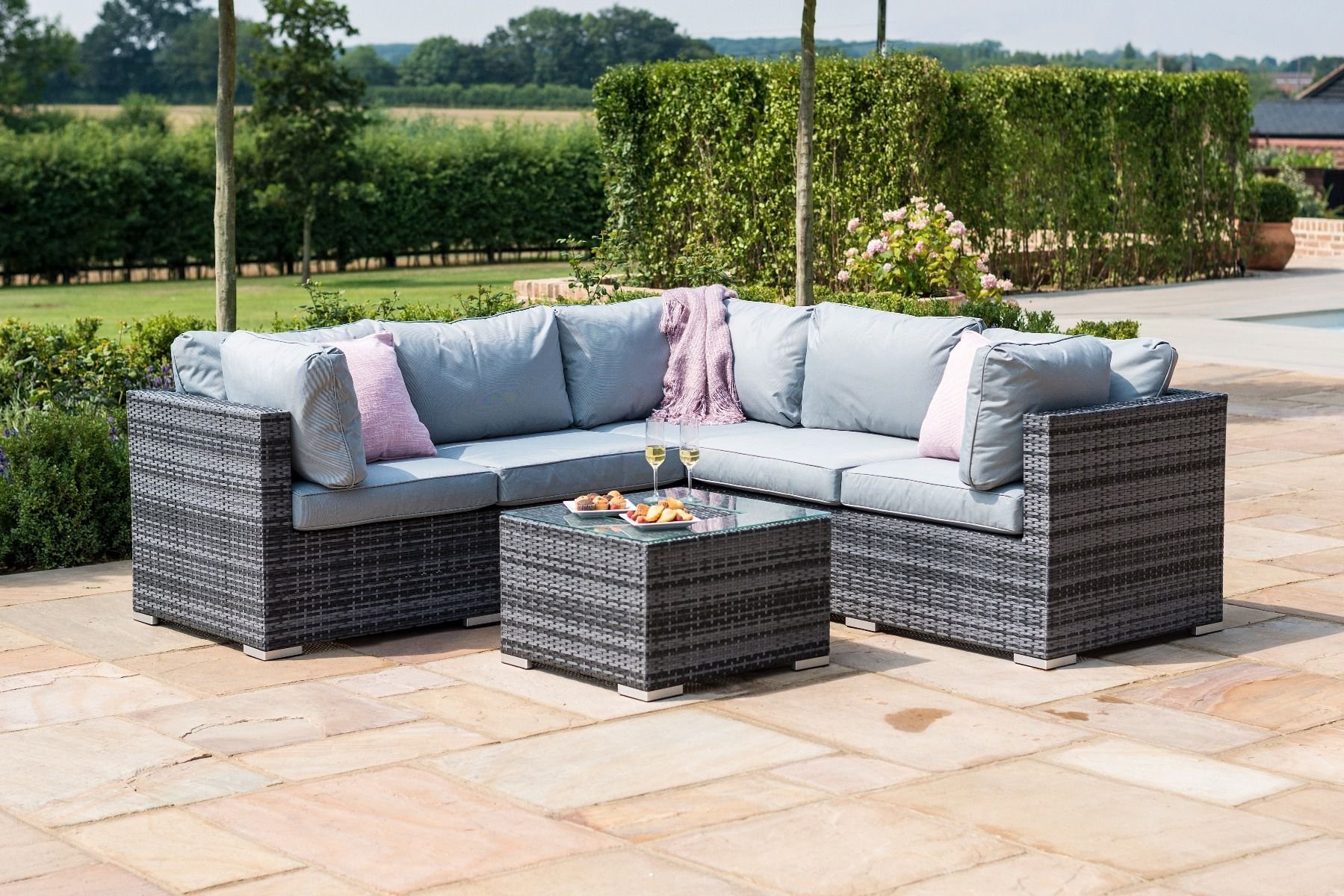 Grey Rattan Corner Garden Sofa Set - Buy Habitat 5 Seater Rattan Corner