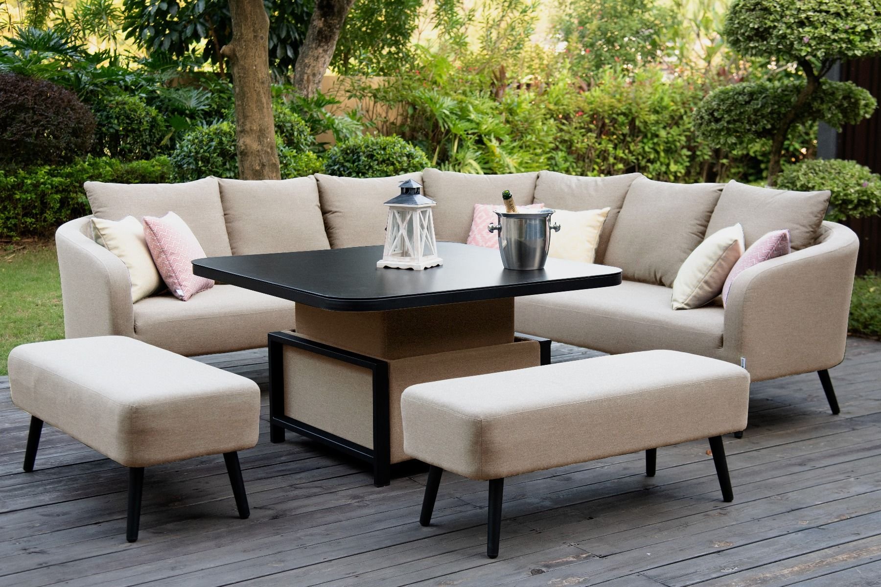 Ambition Square Corner Sofa Dining Set With Rising Table - Taupe | The