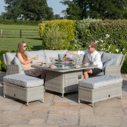 Maze Rattan Oxford Royal Corner Dining Set with Fire Pit
