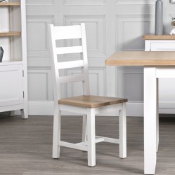 Eton Ladder Back Chair Wooden Seat (Pair) - White