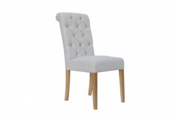 The Chair Collection Fabric Button Back Chair with Scroll - Natural (Pair)