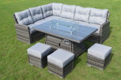 Marseille Rectangle Corner Dining with Firepit - Grey