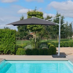 Zeus Cantilever Parasol 3m Square - With LED Lights & Cover - Charcoal