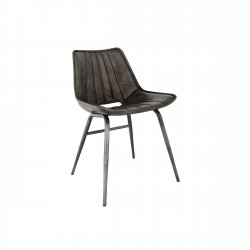 The Chair Collection Leather & Iron Chair - Dark Grey (Pair)