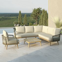 Maze Rope Bali Corner Sofa Set & Lounge Chair - Beige & Grey Interchangable Covers