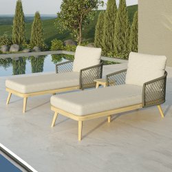 Maze Rope Bali Double Sunlounger Set & Side Table - Beige & Grey Interchangable Covers