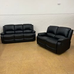 Barcelona Reclining 3 + 2 Sofa Set - Black Leather