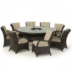 Maze Rattan Texas 8 Seat Round Dining Set With Ice Bucket - Brown