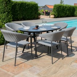 Maze - Outdoor Pebble 6 Seat Oval Dining Set  - Flanelle