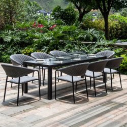 Maze - Outdoor Pebble 8 Seat Rectangle Dining Set With Fire Pit  - Flanelle