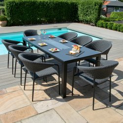 Maze - Outdoor Pebble 8 Seat Rectangle Dining Set With Fire Pit  - Charcoal