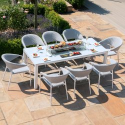 Maze - Outdoor Pebble 8 Seat Rectangle Dining Set With Fire Pit  - Lead Chine