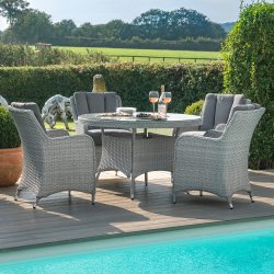 Maze Rattan Ascot 4 Seat Round Dining Set - With Waterproof Cushions