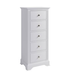 Bletchley White Bedroom 5 Drawer Narrow Chest