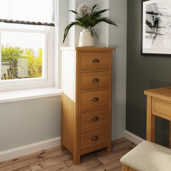 Ranby Oak Bedroom 5 Drawer Narrow Chest
