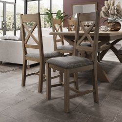 Pair of HO Dining Cross Back Dining Chair Grey Check