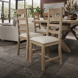 Pair of HO Dining Slatted Dining Chair Natural Check