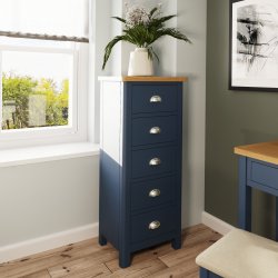 Ranby Blue Bedroom 5 Drawer Narrow Chest