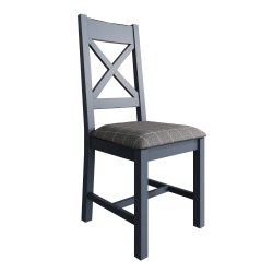 Pair of HO Painted Dining Cross Back Dining Chair Grey Check - Blue