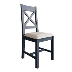 Pair of HO Painted Dining Cross Back Dining Chair Natural Check - Blue
