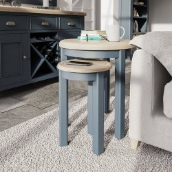 Haxby Painted Dining & Occasional Round Nest of 2 Tables - Blue