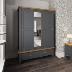 Kettering Charcoal Bedroom Triple Wardrobe with Mirror