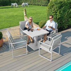 Maze Aluminium Amalfi 4 Seat Square Dining Set with Rising Table - White