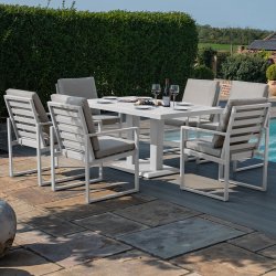 Maze Aluminium Amalfi 6 Seat Rectangular Dining Set with Rising Table- White