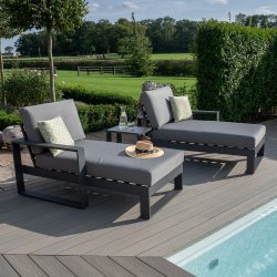 Maze Rattan Amalfi Double Sunlounger Set with Side Table Grey