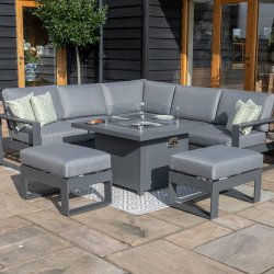 Maze Rattan Amalfi Small Corner Dining Group with Firepit Coffee Table and Footstools Grey