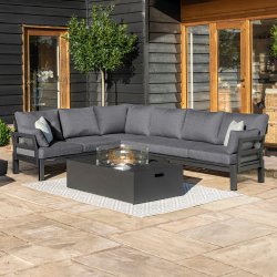 Maze Aluminium Oslo Corner Group with Rectangular Fire Pit Table- Charcoal
