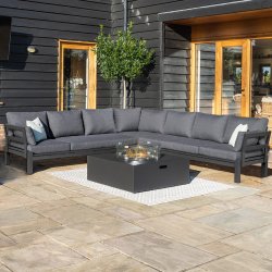 Maze Aluminium Oslo Large Corner Group with Square Gas Fire Pit Table- Charcoal