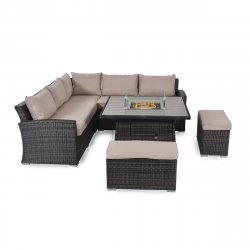 Maze Rattan Kingston Corner Deluxe Dining Set With Fire Pit - Brown