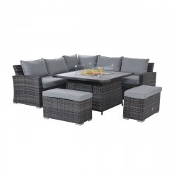 Maze Rattan Kingston Corner Deluxe Dining Set With Fire Pit - Grey