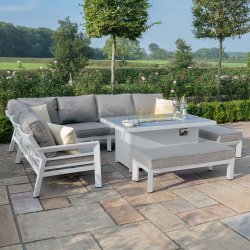 Maze Aluminium New York Corner Dining Set With Fire Pit Table - White