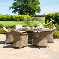 Maze Rattan Winchester 6 Seat Round Ice Bucket Dining Set With Heritage Chairs and Lazy Susan
