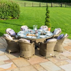 Maze Rattan Winchester 8 Seat Round Ice Bucket Dining Set With Heritage Chairs and Lazy Susan