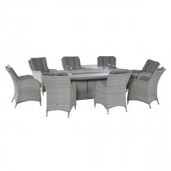 Maze Ascot 8 Seat Oval Dining Set - With Fire Pit & Waterproof Cushions