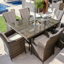 Maze Rattan LA 6 Seat Rectangle Dining Set With Ice Bucket - Brown