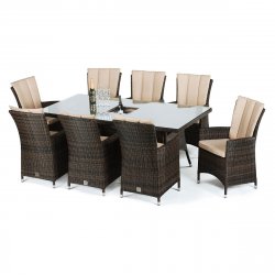 Maze Rattan LA 8 Seat Rectangle Dining Set With Ice Bucket - Brown