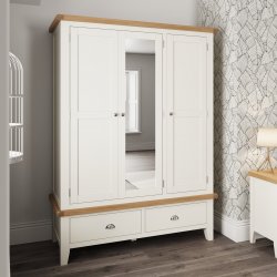 Kettering White Bedroom Triple Wardrobe with Mirror