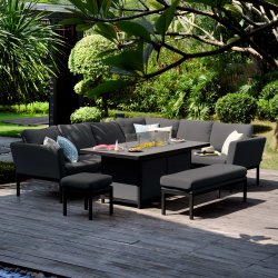 Maze - Outdoor Pulse Left Handed Rectangle Corner Dining Set With Fire Pit - Charcoal