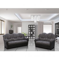Tokyo 3+2 Sofa Set - Grey Fabric/Black PU