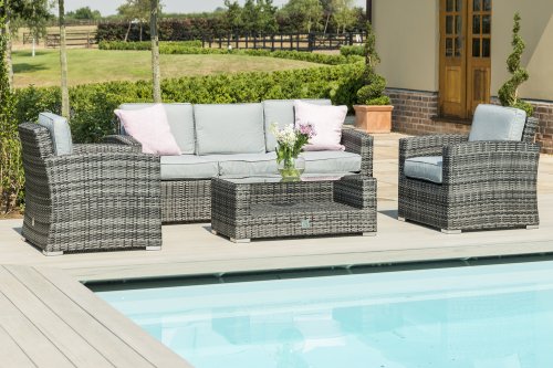 Maze Rattan Kingston 3 Seater Sofa Set: Grey Flat Weave