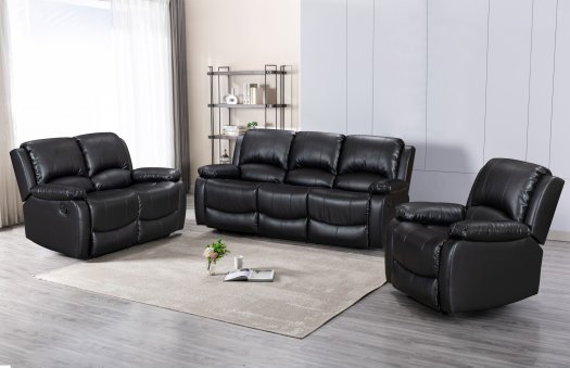 Barcelona Reclining 3+1+1 Sofa Set- Black Leather