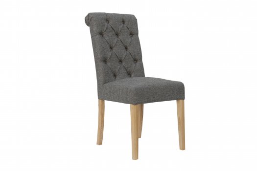 The Chair Collection Fabric Button Back Chair with Scroll - Dark Grey (Pair)